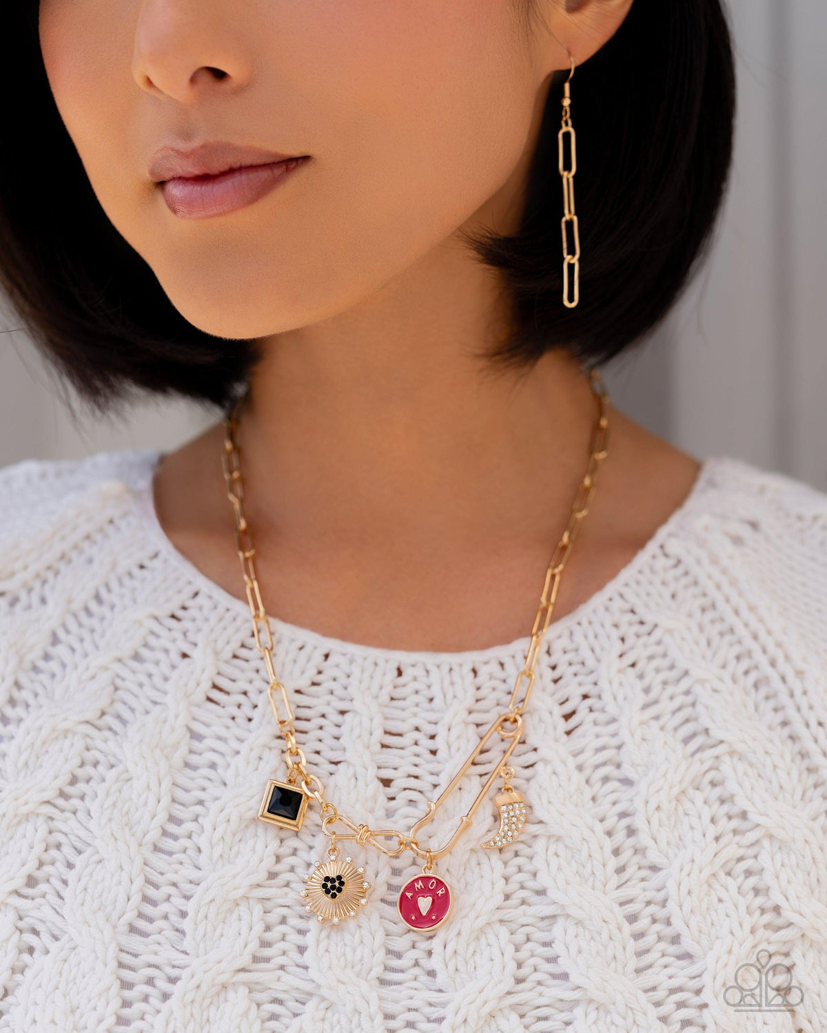 Trendy Trinket Gold Charm Necklace - Paparazzi Accessories- on model - CarasShop.com - Paparazzi Jewelry by Cara Jewels