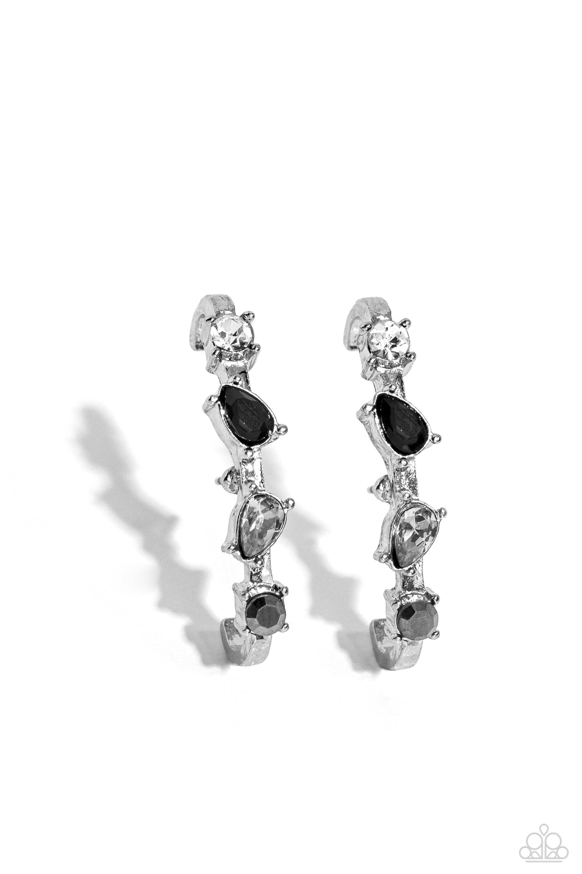 Trendy Twists Black & White Rhinestone Illusion Post Earrings - Paparazzi Accessories- lightbox - CarasShop.com - Paparazzi Jewelry by Cara Jewels
