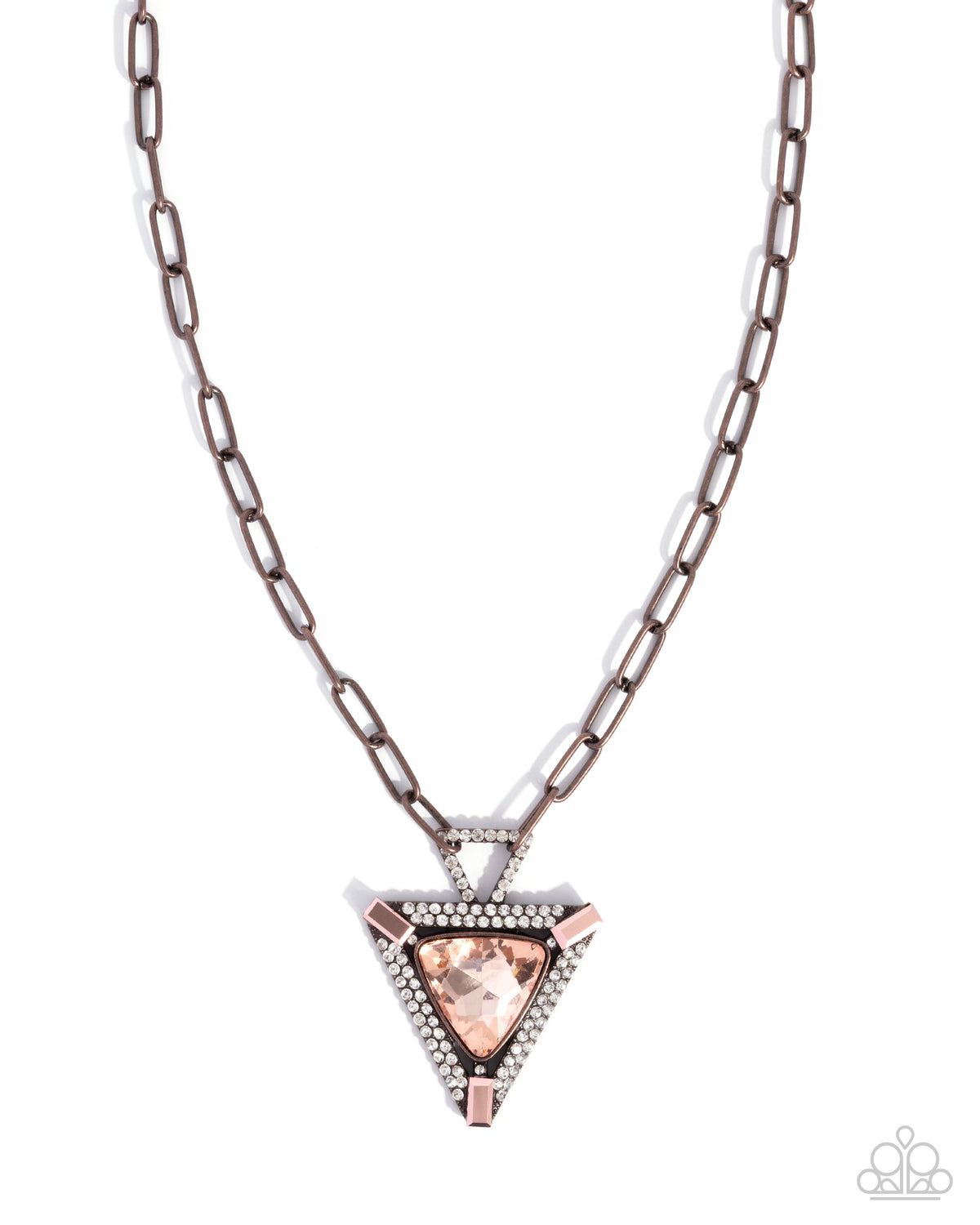 Triangular Trailblazer Copper & Peach Gem Necklace - Paparazzi Accessories- lightbox - CarasShop.com - Paparazzi Jewelry by Cara Jewels