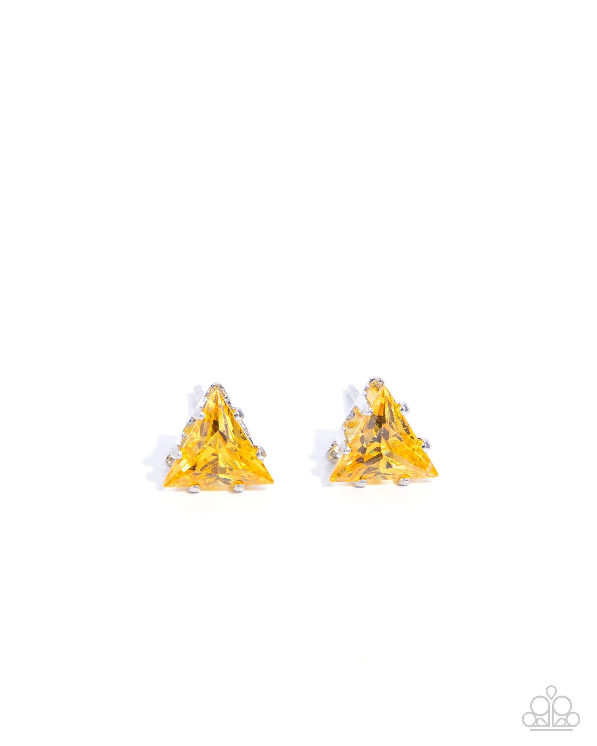 Triangular Twinkle Yellow Rhinestone Earrings - Paparazzi Accessories- lightbox - CarasShop.com - Paparazzi Jewelry by Cara Jewels