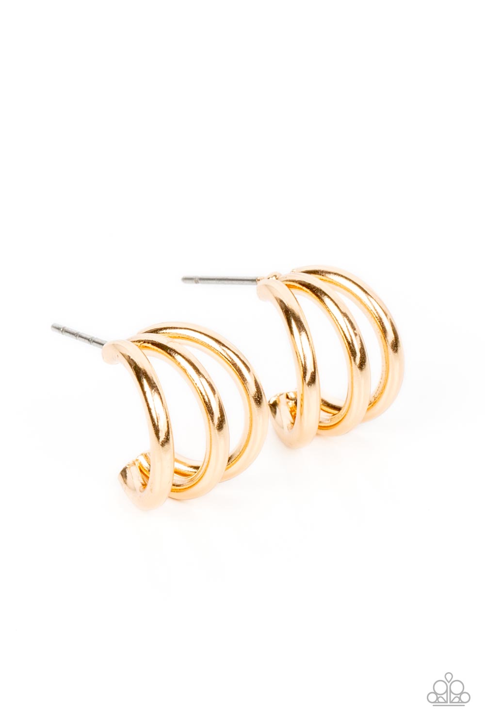 TRIPLE Down Gold Mini Hoop Earrings - Paparazzi Accessories- lightbox - CarasShop.com - Paparazzi Jewelry by Cara Jewels