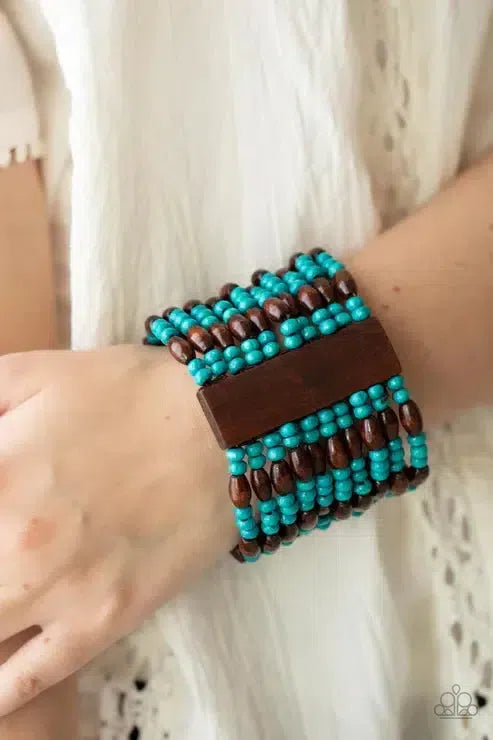 Tropical Takeover Blue Bracelet - Paparazzi Accessories-on model - CarasShop.com - Paparazzi Jewelry by Cara Jewels