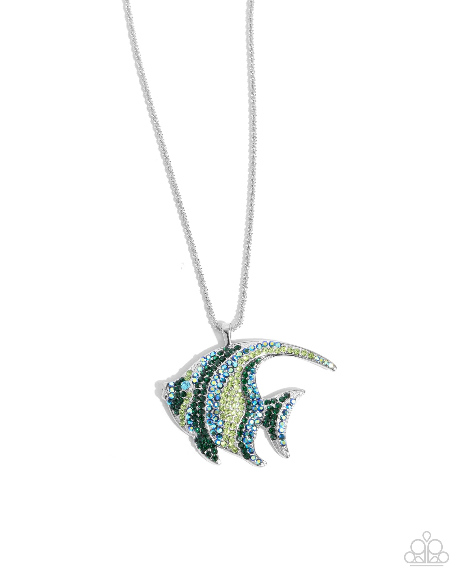 Tropical Talent Green & Blue Rhinestone Angelfish Necklace - Paparazzi Accessories- lightbox - CarasShop.com - Paparazzi Jewelry by Cara Jewels