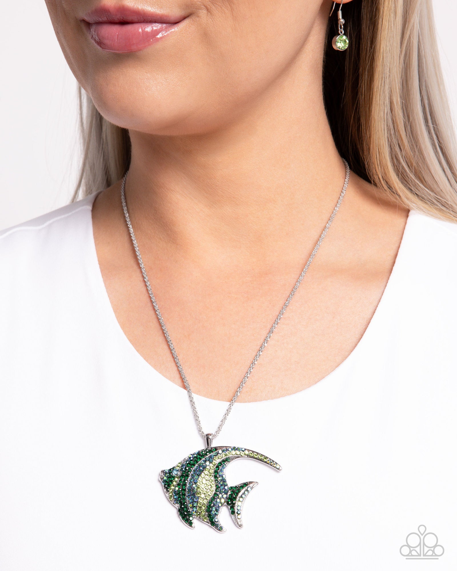 Tropical Talent Green & Blue Rhinestone Angelfish Necklace - Paparazzi Accessories- lightbox - CarasShop.com - Paparazzi Jewelry by Cara Jewels