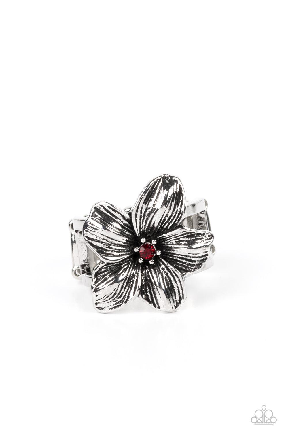 Tropical Treat Red Flower Ring - Paparazzi Accessories- lightbox - CarasShop.com - Paparazzi Jewelry by Cara Jewels