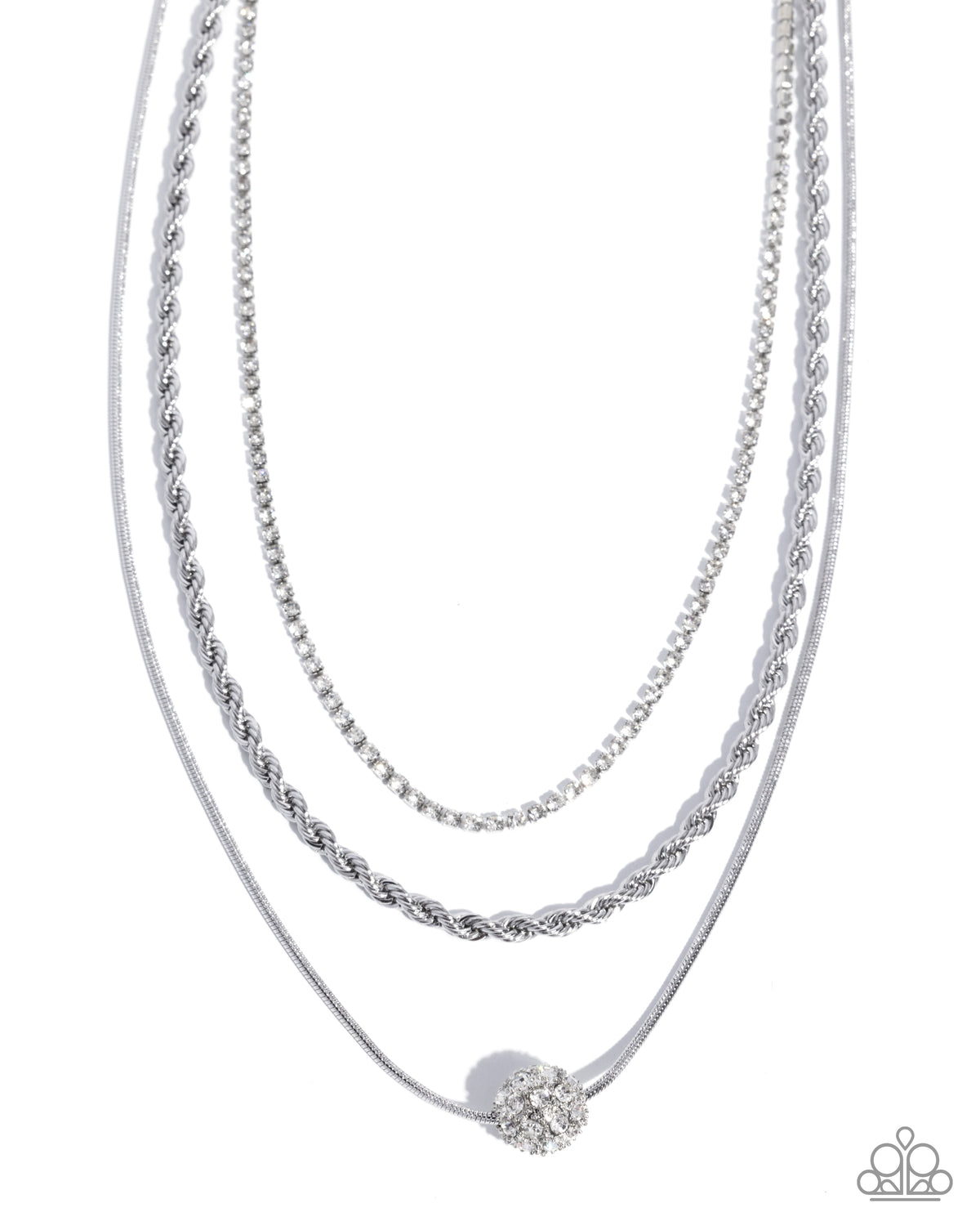 True Love Tiers White Rhinestone Layered Necklace - Paparazzi Accessories- lightbox - CarasShop.com - Paparazzi Jewelry by Cara Jewels
