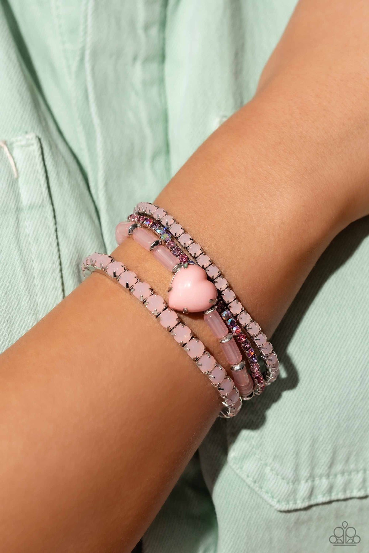 True Love's Theme Pink Heart Bracelet - Paparazzi Accessories- on model - CarasShop.com - Paparazzi Jewelry by Cara Jewels