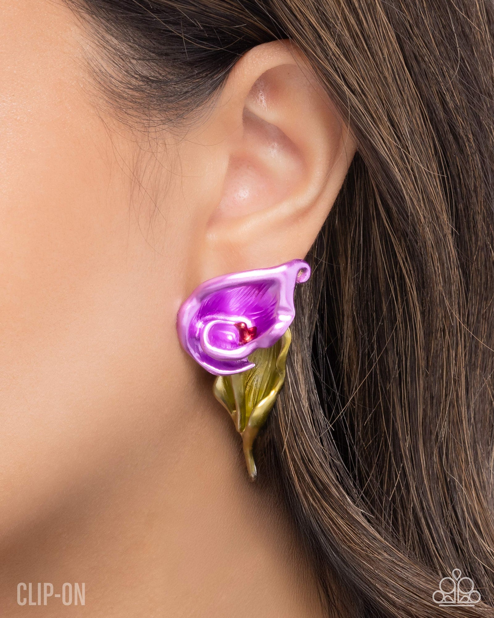 Tulip Tribute Purple Clip-on Earrings - Paparazzi Accessories- lightbox - CarasShop.com - Paparazzi Jewelry by Cara Jewels