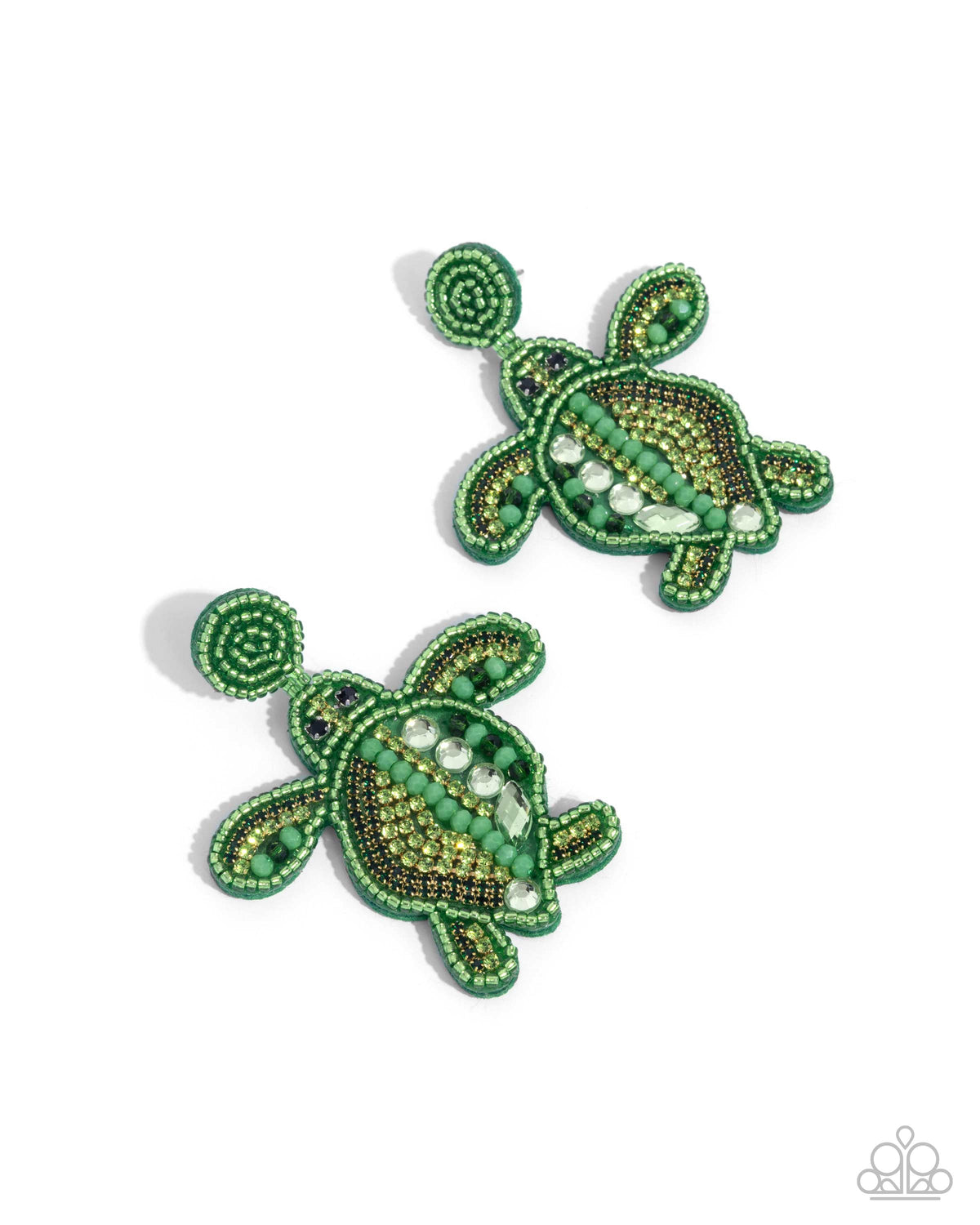Turtle Tapestry Green Earrings - Paparazzi Accessories- lightbox - CarasShop.com - Paparazzi Jewelry by Cara Jewels