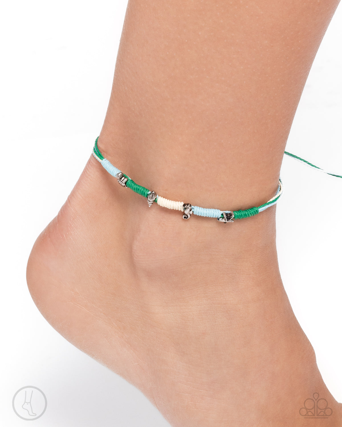 Turtle Task Multi Blue Green Anklet - Paparazzi Accessories- on model - CarasShop.com - Paparazzi Jewelry by Cara Jewels