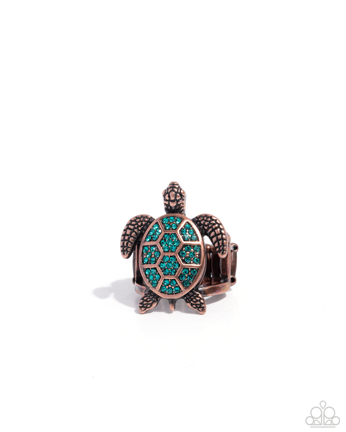 Turtle Triumph Copper & Turquoise Rhinestone Ring - Paparazzi Accessories- lightbox - CarasShop.com - Paparazzi Jewelry by Cara Jewels