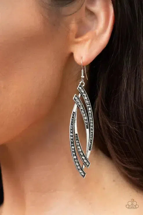 Twinkle for Two Silver Earrings - Paparazzi Accessories- on model - CarasShop.com - Paparazzi Jewelry by Cara Jewels