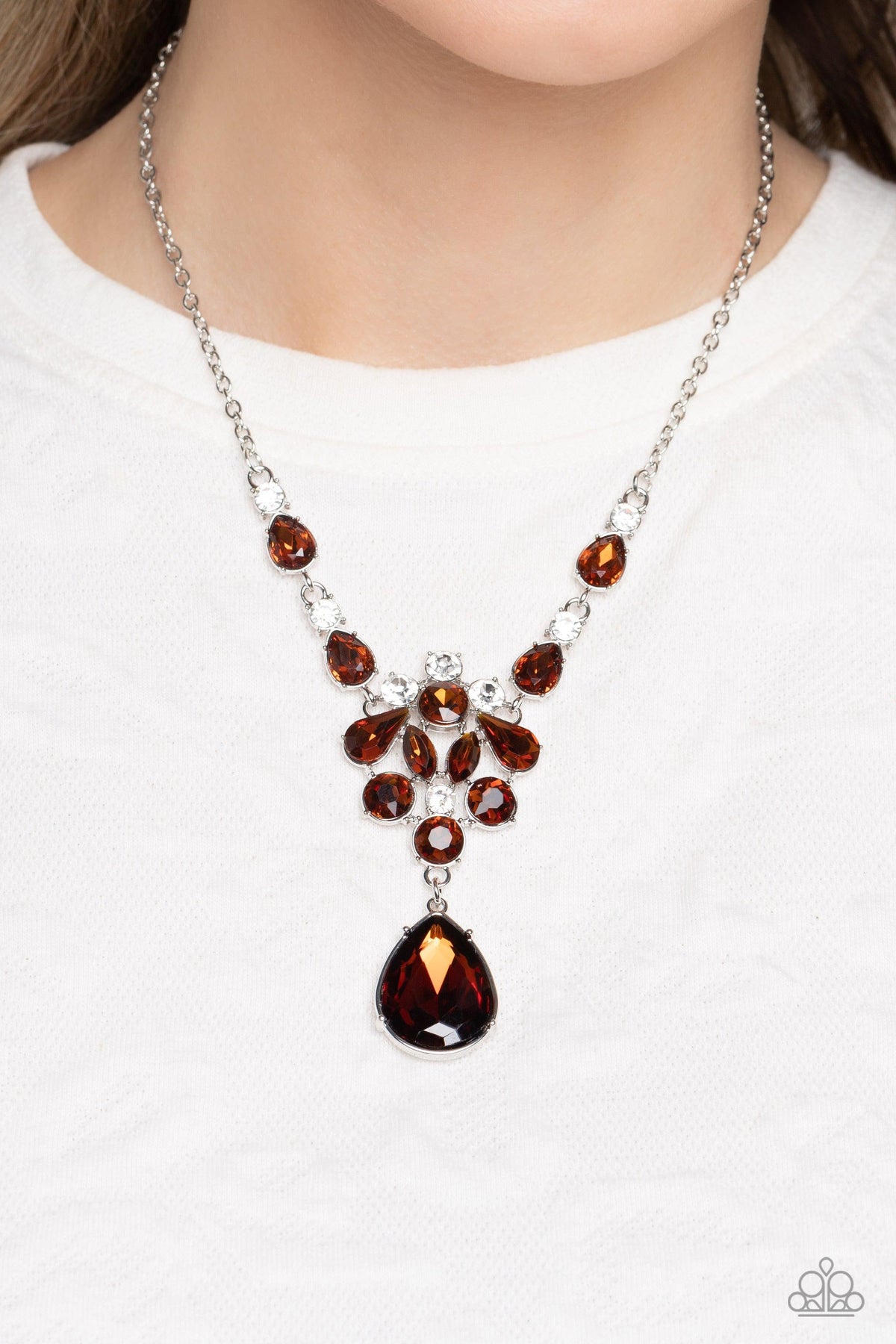 TWINKLE of an Eye Brown Rhinestone Necklace - Paparazzi Accessories- on model - CarasShop.com - Paparazzi Jewelry by Cara Jewels