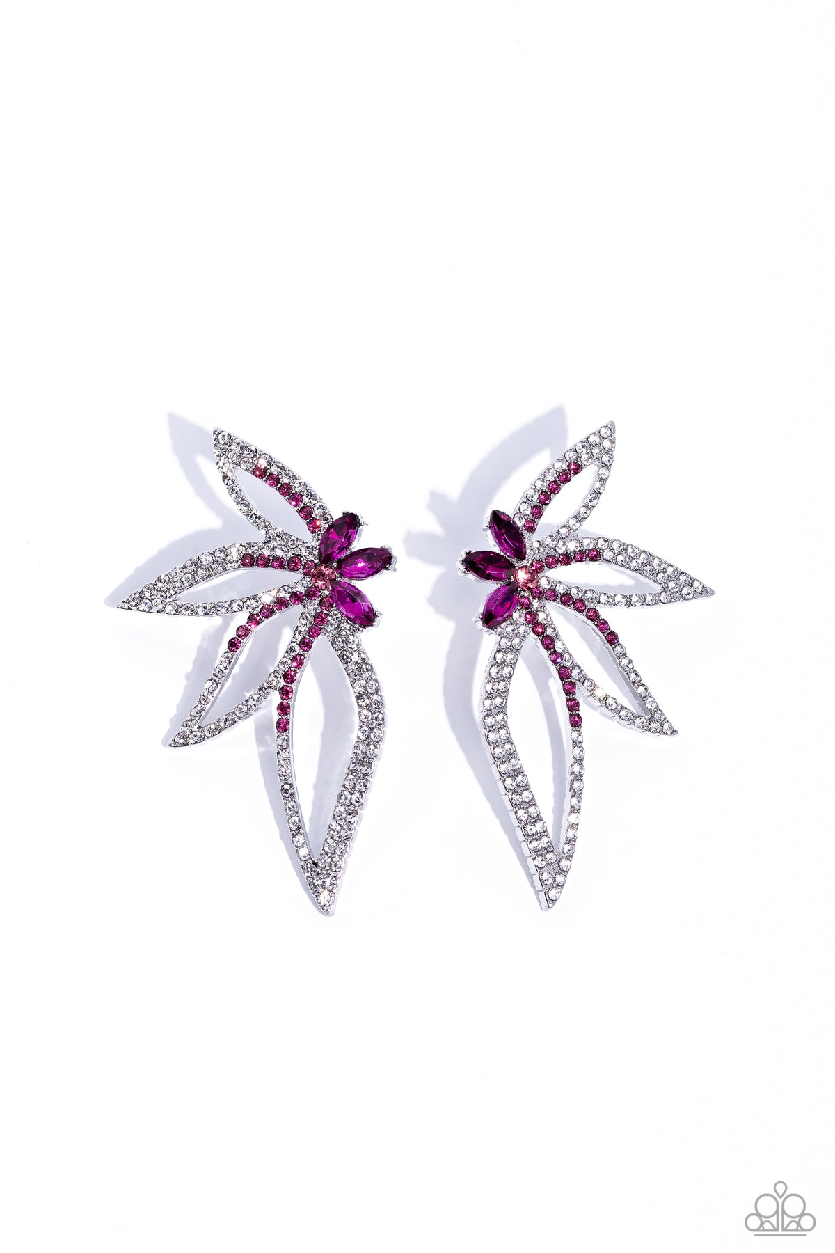 Twinkling Tulip Pink Rhinestone Floral Earrings - Paparazzi Accessories- lightbox - CarasShop.com - Paparazzi Jewelry by Cara Jewels