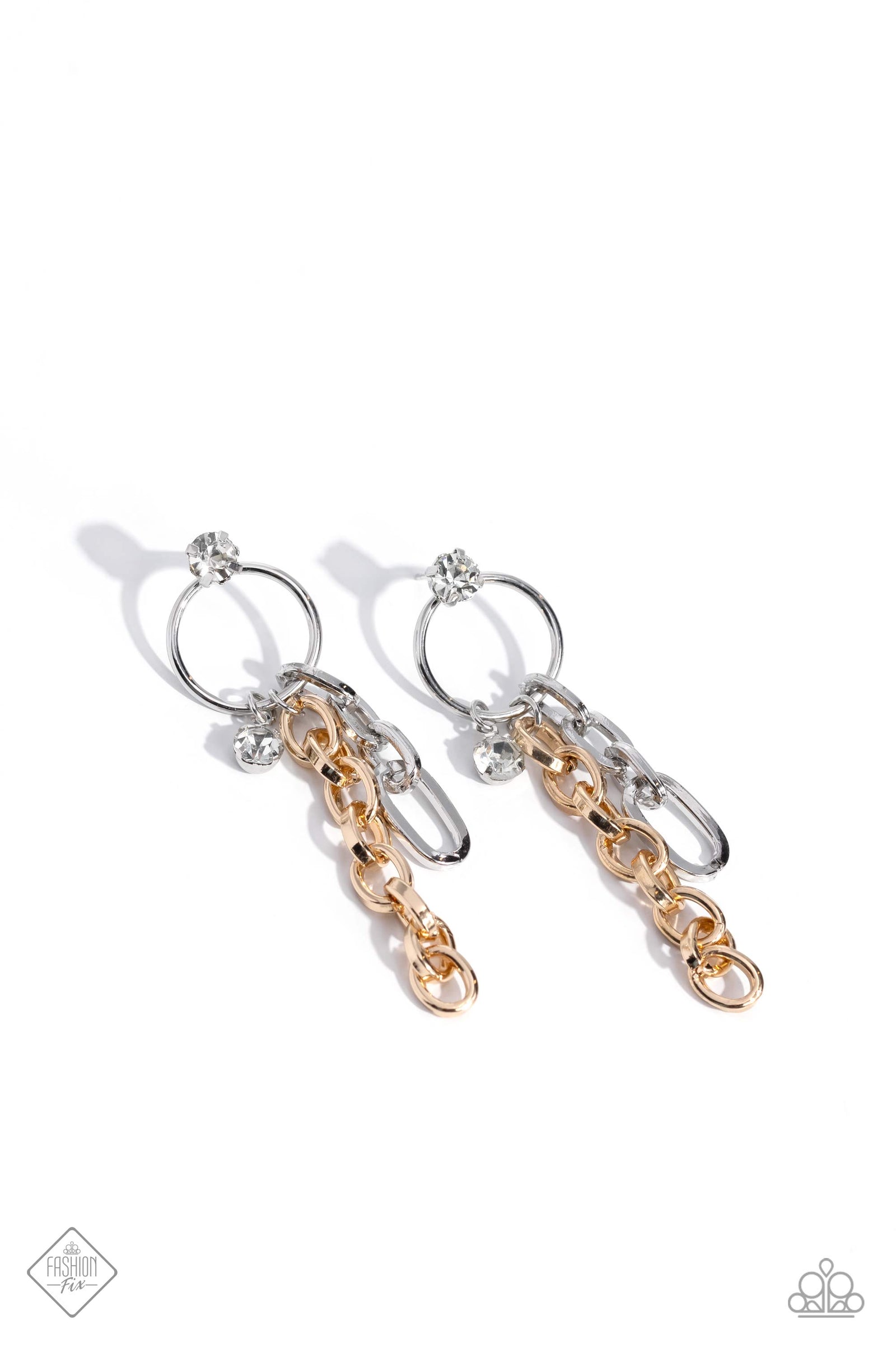 Two-Tone Trendsetter Multi Gold & Silver Earrings - Paparazzi Accessories- lightbox - CarasShop.com - Paparazzi Jewelry by Cara Jewels
