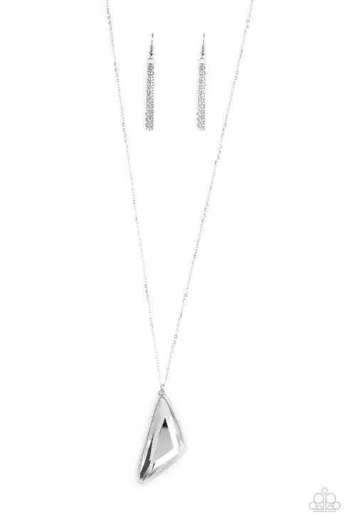 Ultra Sharp White Triangular Gem Necklace - Paparazzi Accessories- lightbox - CarasShop.com - Paparazzi Jewelry by Cara Jewels