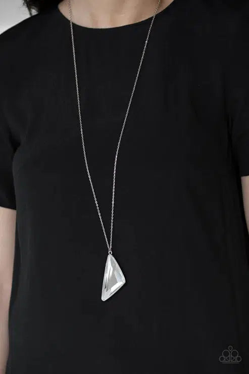 Ultra Sharp White Triangular Gem Necklace - Paparazzi Accessories- lightbox - CarasShop.com - Paparazzi Jewelry by Cara Jewels