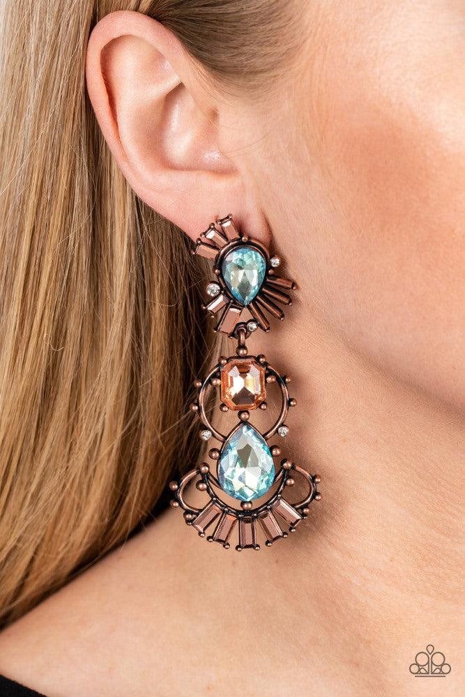 Ultra Universal Copper Earrings - Paparazzi Accessories- on model - CarasShop.com - Paparazzi Jewelry by Cara Jewels