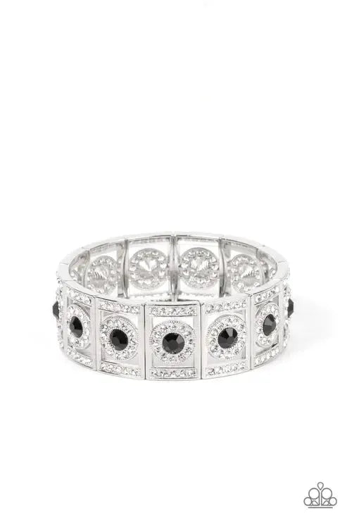 Ultra Upscale Black & White Rhinestone Bracelet - Paparazzi Accessories- lightbox - CarasShop.com - Paparazzi Jewelry by Cara Jewels