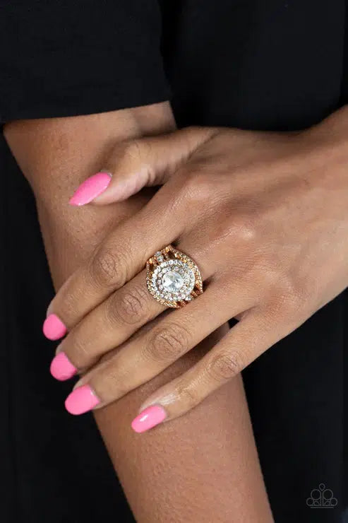 Understated Drama Gold Ring - Paparazzi Accessories- on model - CarasShop.com - Paparazzi Jewelry by Cara Jewels