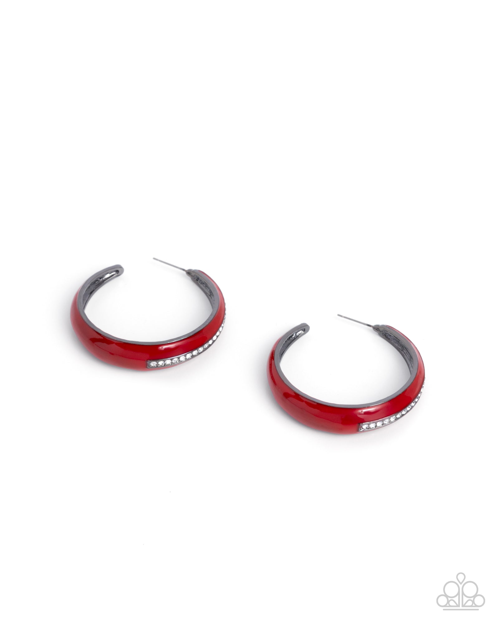 Uniquely Unexpected Multi Red & White Rhinestone Hoop Earrings - Paparazzi Accessories- lightbox - CarasShop.com - Paparazzi Jewelry by Cara Jewels