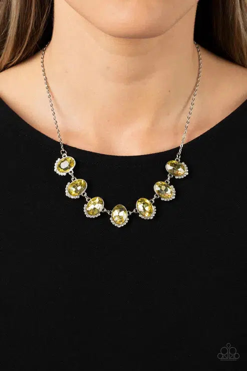 Unleash Your Sparkle Yellow Necklace - Paparazzi Accessories- on model - CarasShop.com - Paparazzi Jewelry by Cara Jewels
