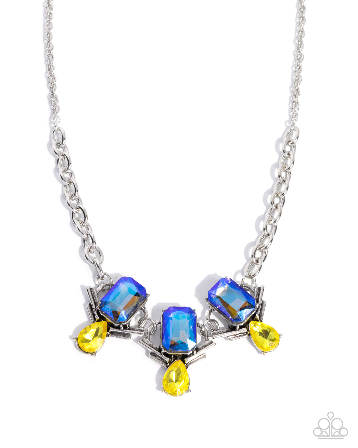Unpredictable Color Yellow & Blue Gem Necklace - Paparazzi Accessories- lightbox - CarasShop.com - Paparazzi Jewelry by Cara Jewels