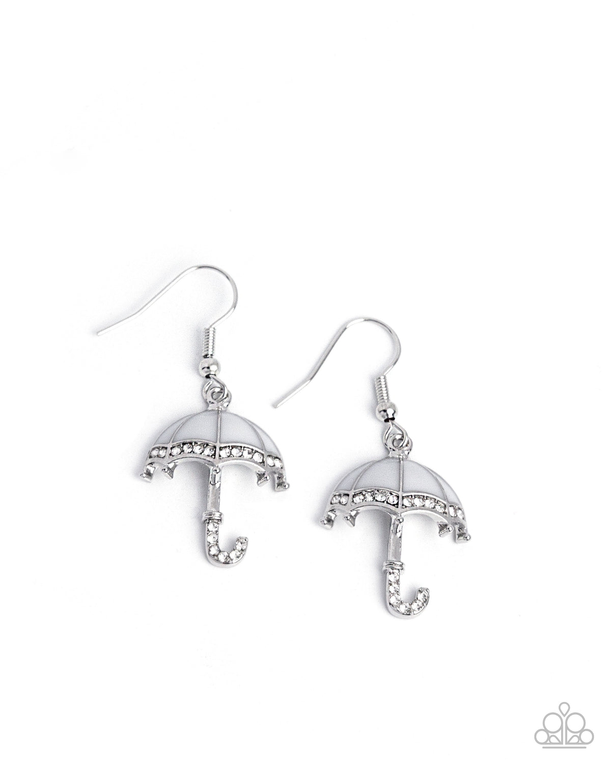 Unrivaled Umbrella White Rhinestone Earrings - Paparazzi Accessories- lightbox - CarasShop.com - Paparazzi Jewelry by Cara Jewels