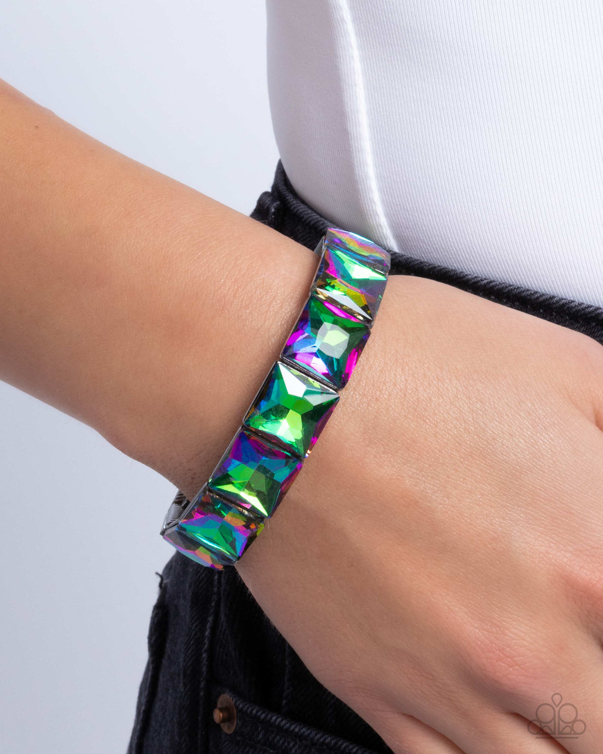 Upscale Funk Multi Oil Spill Gem Bracelet - Paparazzi Accessories- on model - CarasShop.com - Paparazzi Jewelry by Cara Jewels