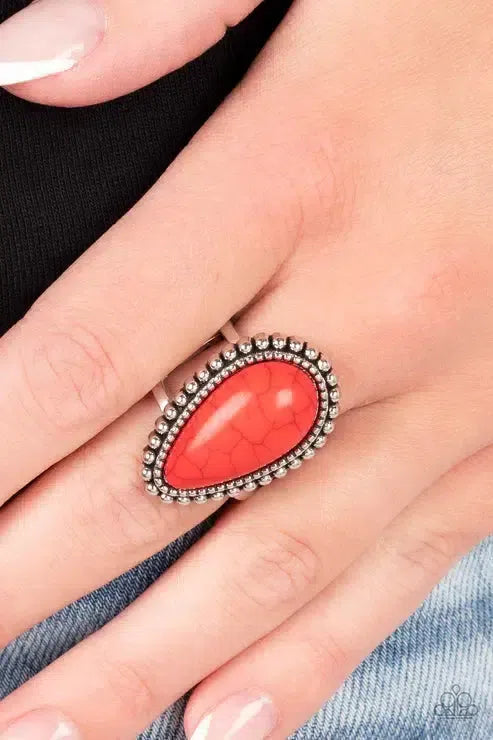 Urban Elements Red Ring - Paparazzi Accessories-on model - CarasShop.com - Paparazzi Jewelry by Cara Jewels