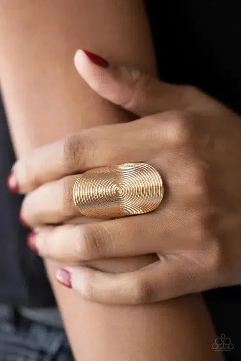 Urban Labyrinth Gold Ring - Paparazzi Accessories-on model - CarasShop.com - Paparazzi Jewelry by Cara Jewels