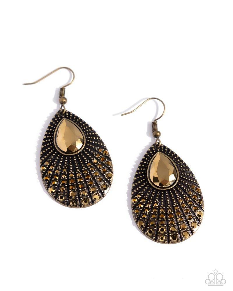 Urban Relic Brass Earrings - Paparazzi Accessories- lightbox - CarasShop.com - Paparazzi Jewelry by Cara Jewels