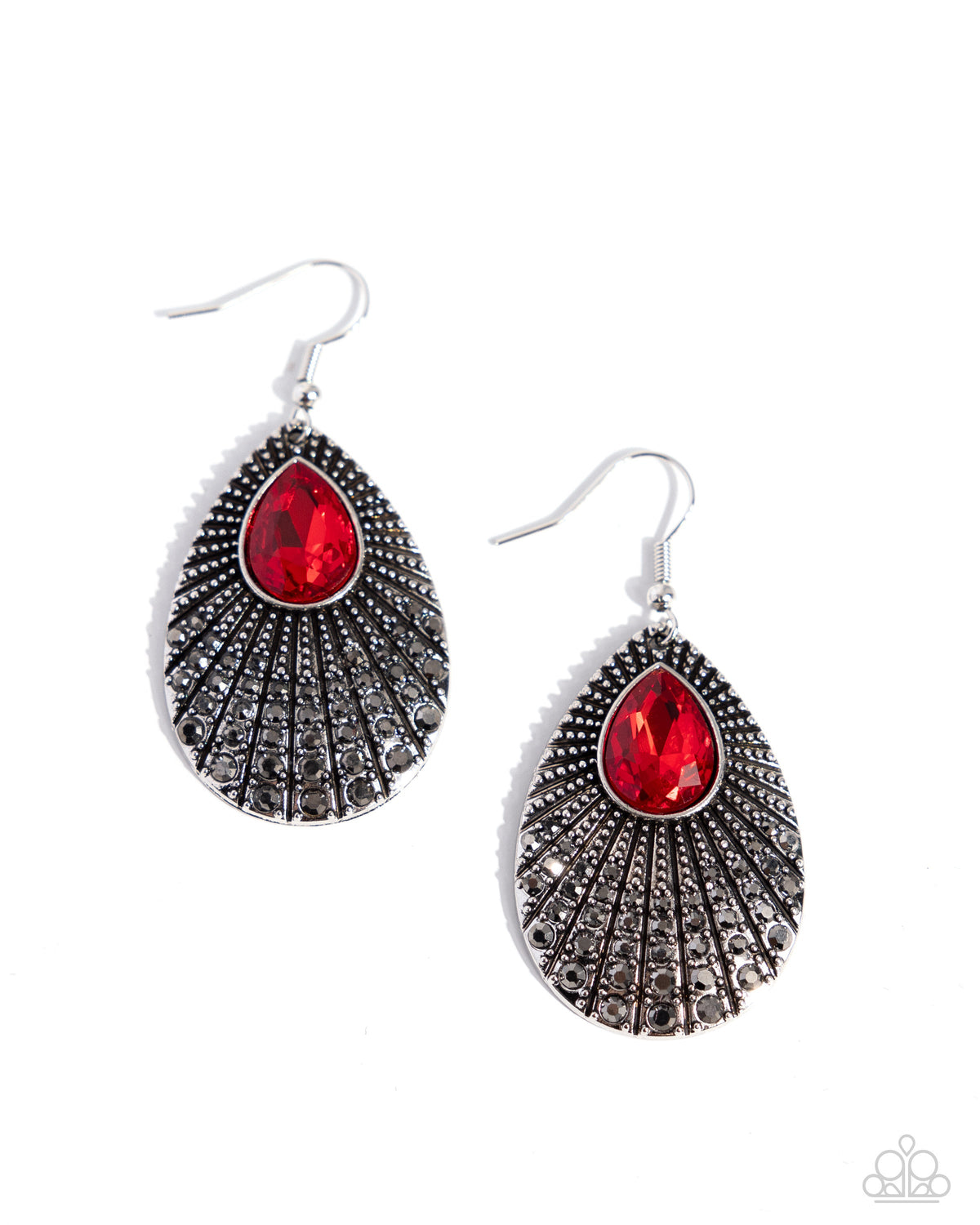 Urban Relic Red & Hematite Rhinestone Earrings - Paparazzi Accessories- lightbox - CarasShop.com - Paparazzi Jewelry by Cara Jewels