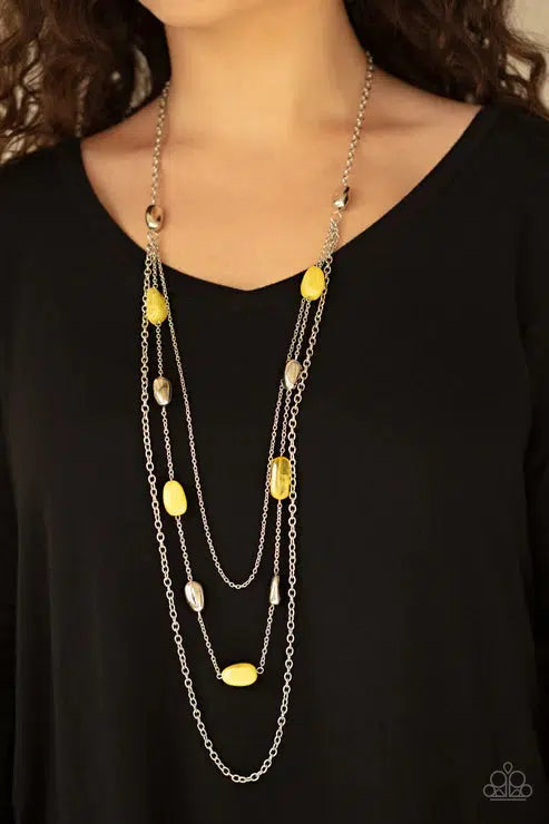 Vacay Mode Yellow Necklace - Paparazzi Accessories- lightbox - CarasShop.com - Paparazzi Jewelry by Cara Jewels
