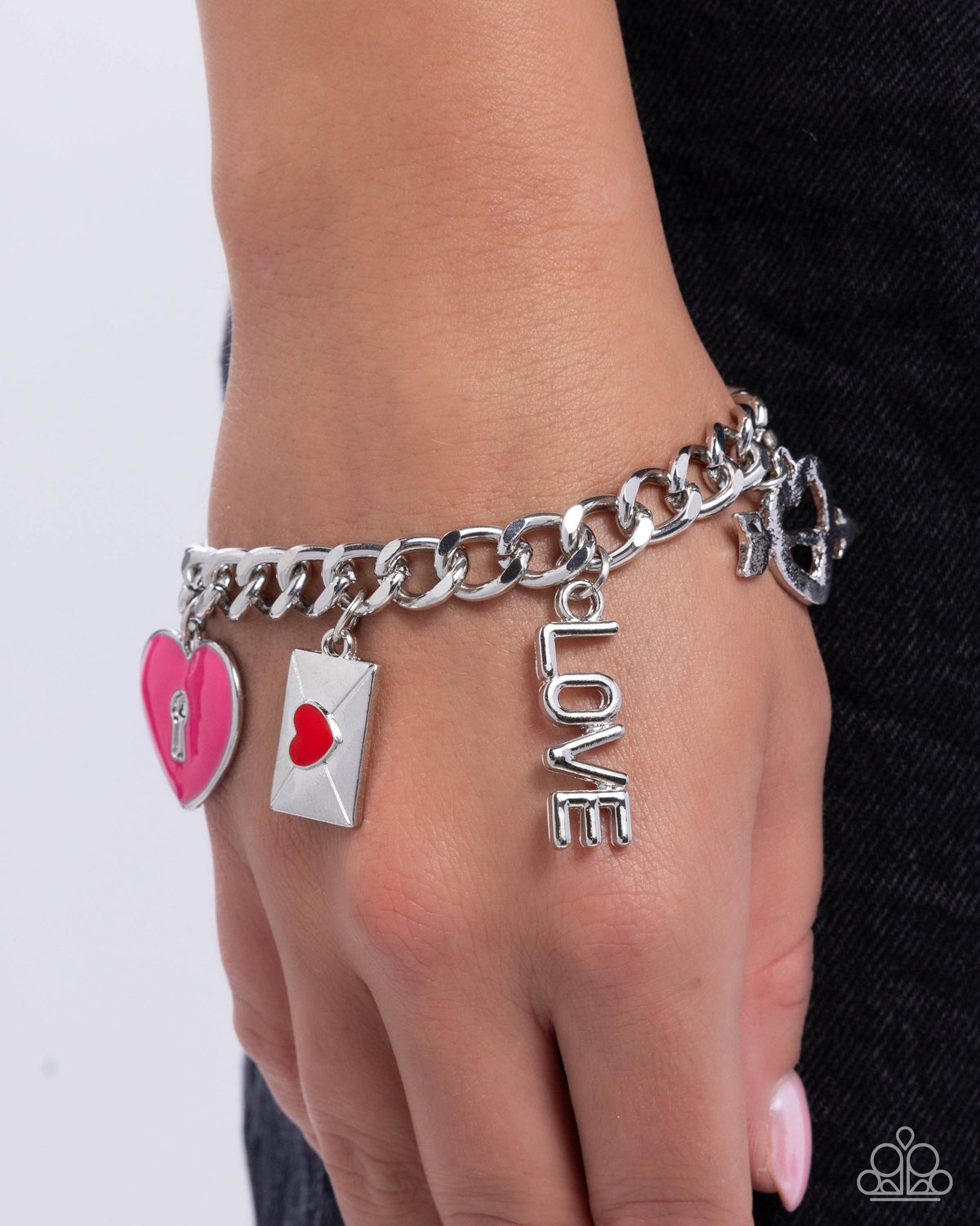 Valentines Variety Multi Heart Charm Bracelet - Paparazzi Accessories- on model - CarasShop.com - Paparazzi Jewelry by Cara Jewels