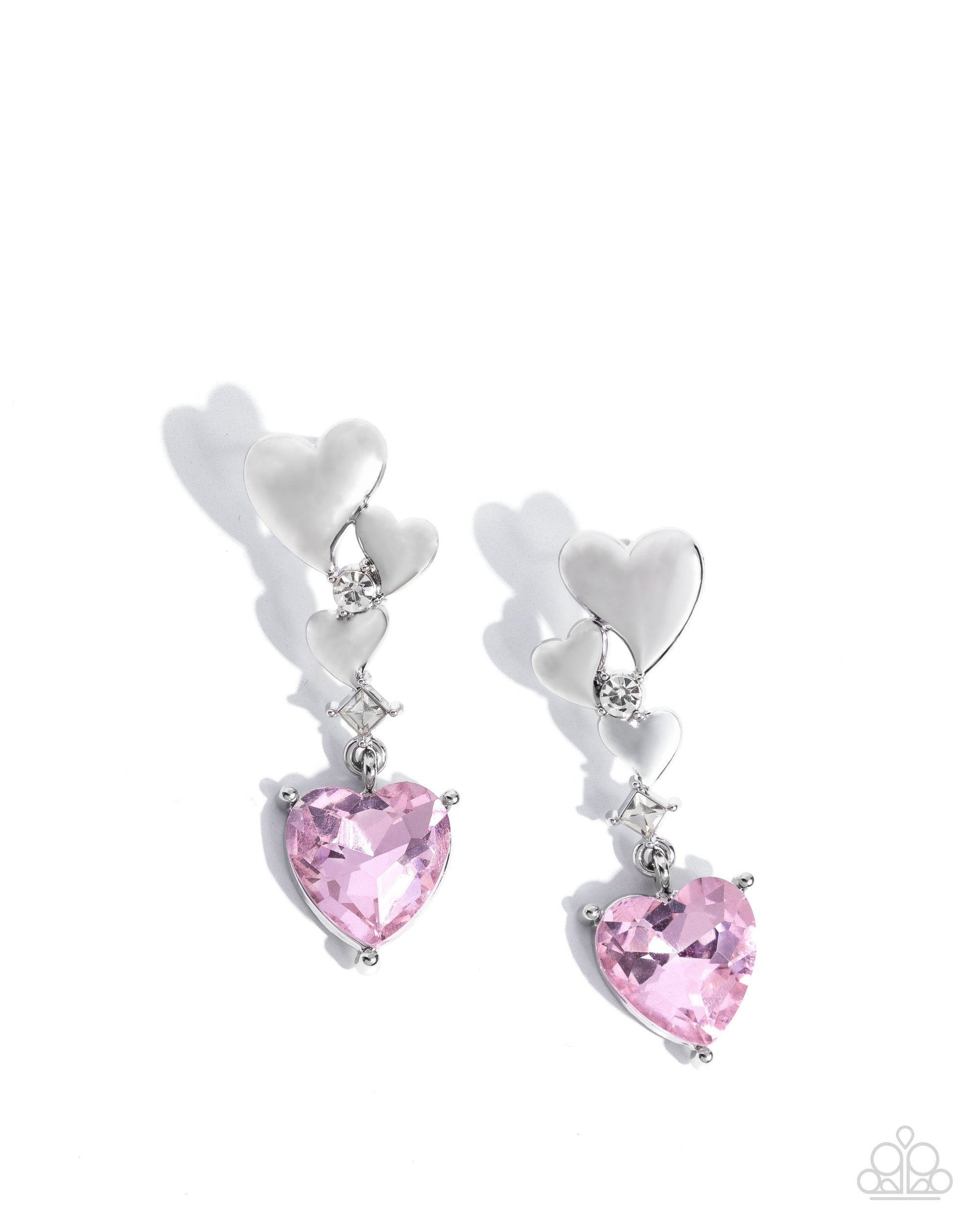 Valentines Vaudeville Pink Rhinestone Heart Earrings - Paparazzi Accessories- lightbox - CarasShop.com - Paparazzi Jewelry by Cara Jewels