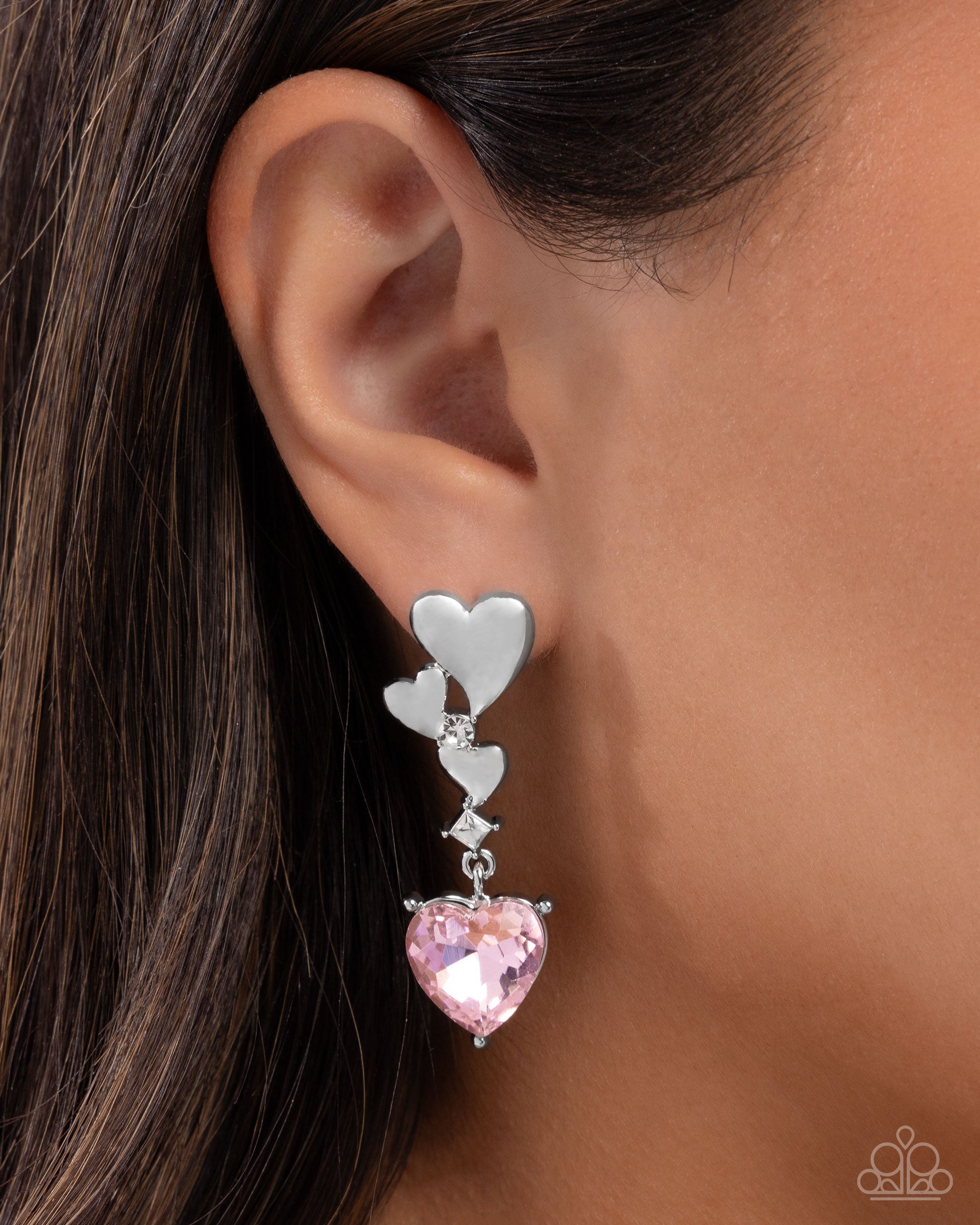 Valentines Vaudeville Pink Rhinestone Heart Earrings - Paparazzi Accessories- lightbox - CarasShop.com - Paparazzi Jewelry by Cara Jewels