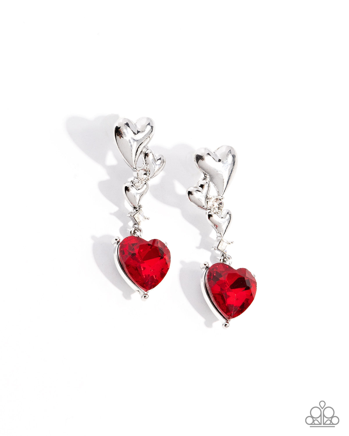 Valentines Vaudeville Red Rhinestone Heart Earrings - Paparazzi Accessories- lightbox - CarasShop.com - Paparazzi Jewelry by Cara Jewels