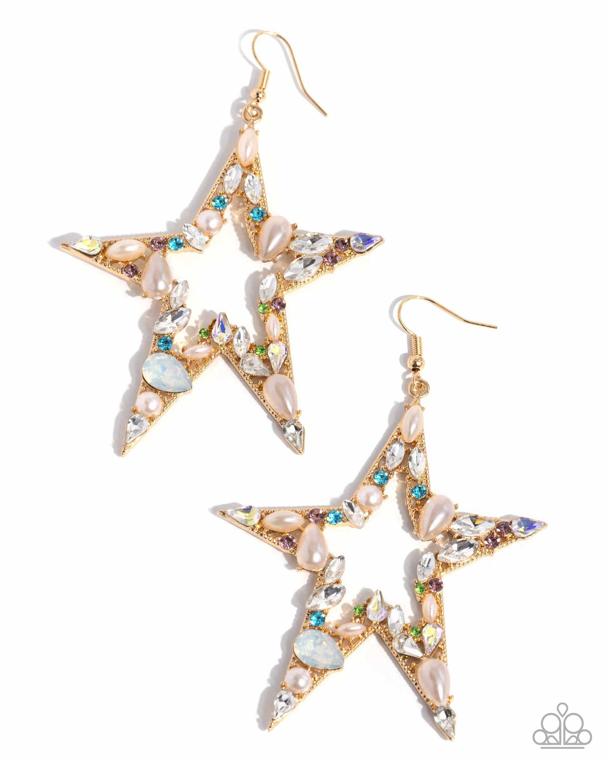 Variegated Value Multi Rhinestone and Pearl Star Earrings - Paparazzi Accessories- lightbox - CarasShop.com - Paparazzi Jewelry by Cara Jewels