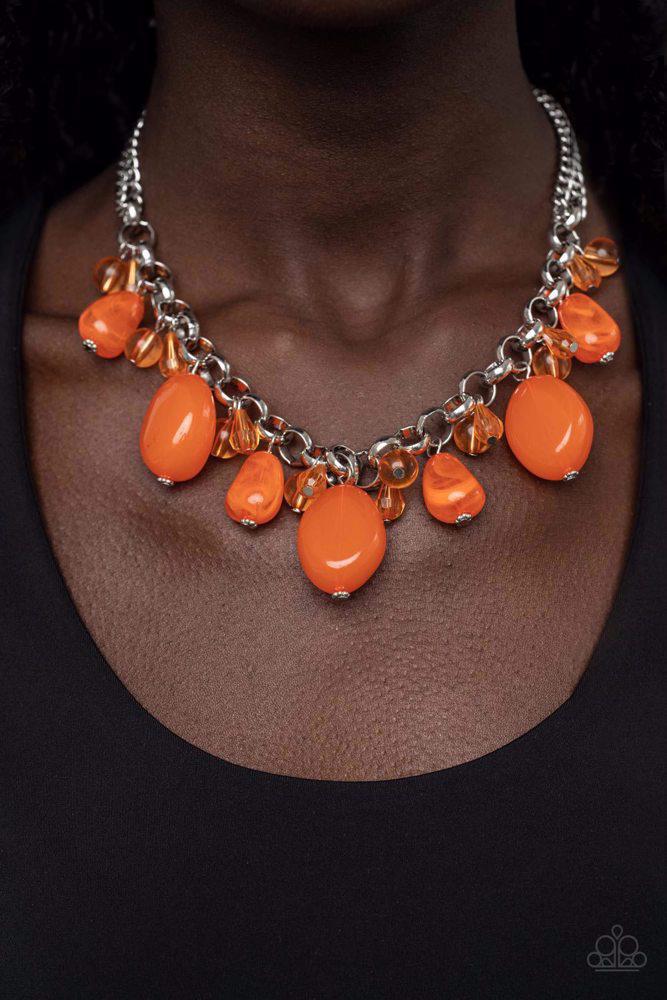 Venetian Vacation Orange Necklace - Paparazzi Accessories-on model - CarasShop.com - Paparazzi Jewelry by Cara Jewels