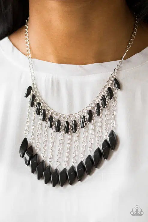 Venturous Vibes Black Necklace - Paparazzi Accessories- on model - CarasShop.com - Paparazzi Jewelry by Cara Jewels