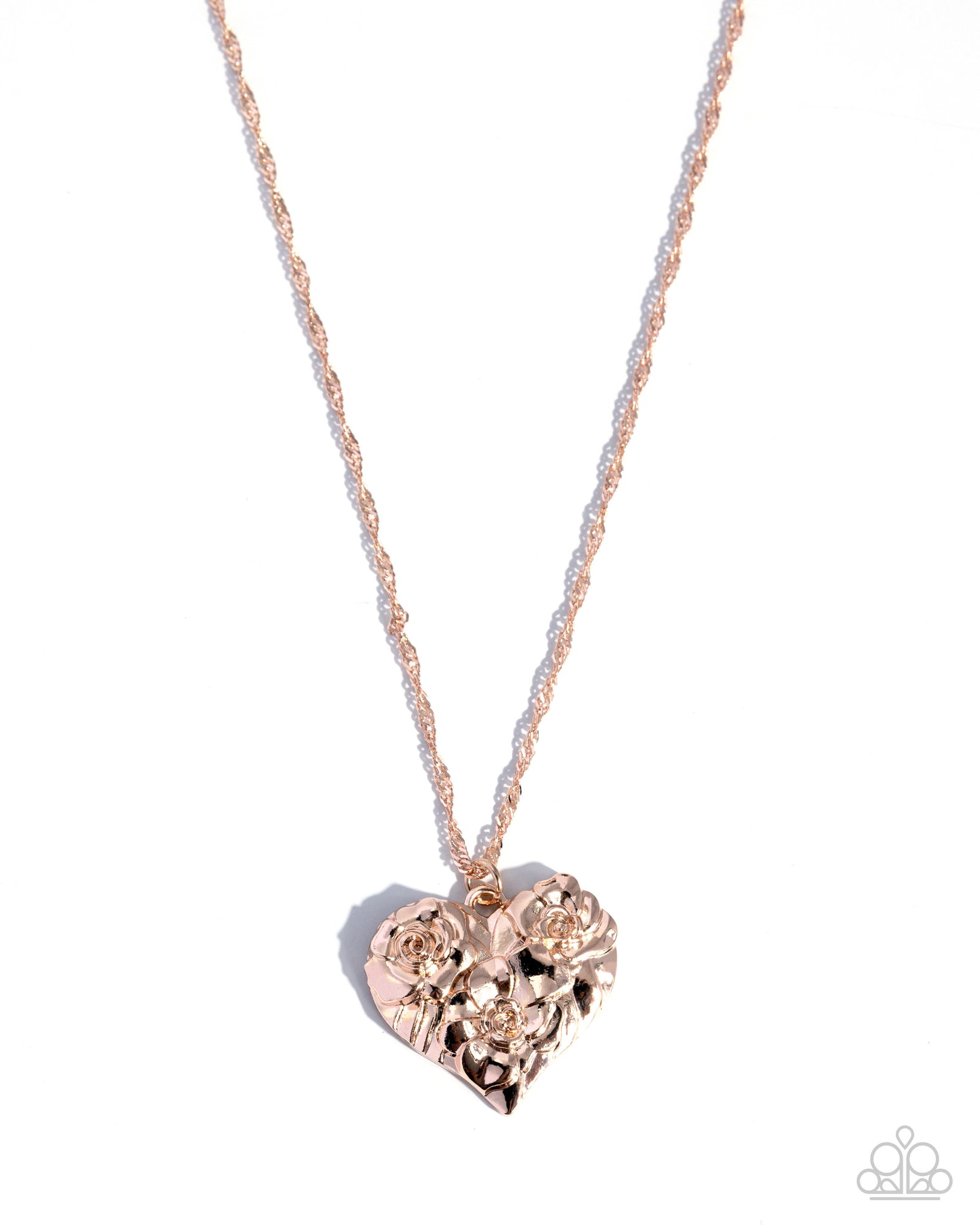 Vintage Flair Rose Gold Heart Necklace - Paparazzi Accessories- lightbox - CarasShop.com - Paparazzi Jewelry by Cara Jewels