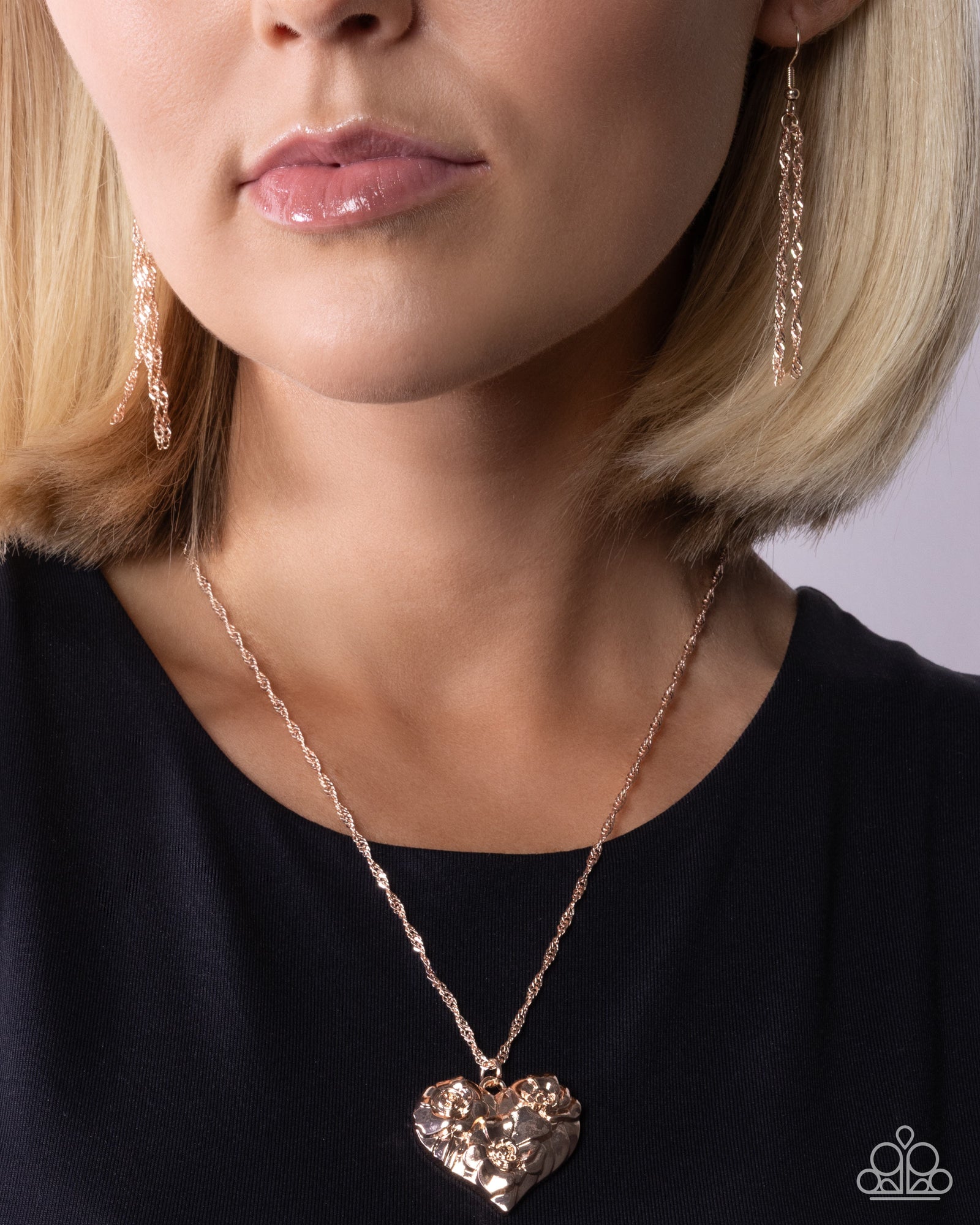 Vintage Flair Rose Gold Heart Necklace - Paparazzi Accessories- lightbox - CarasShop.com - Paparazzi Jewelry by Cara Jewels