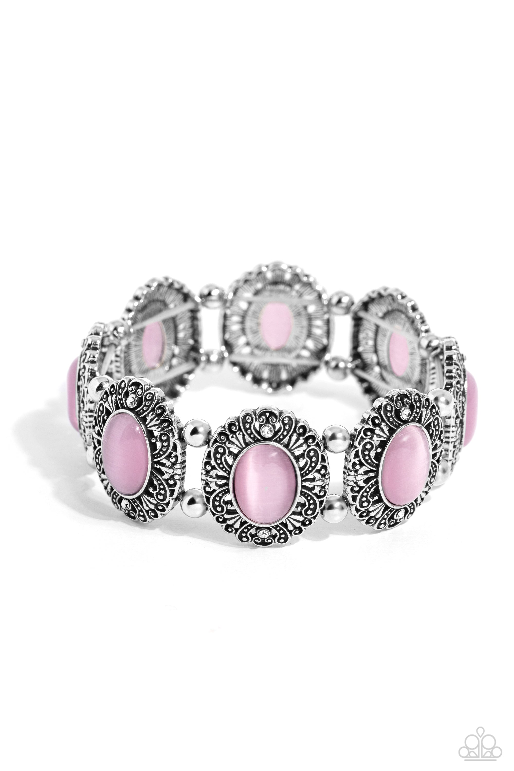 Vintage Vault Pink Cat's Eye Stone Bracelet - Paparazzi Accessories- lightbox - CarasShop.com - Paparazzi Jewelry by Cara Jewels