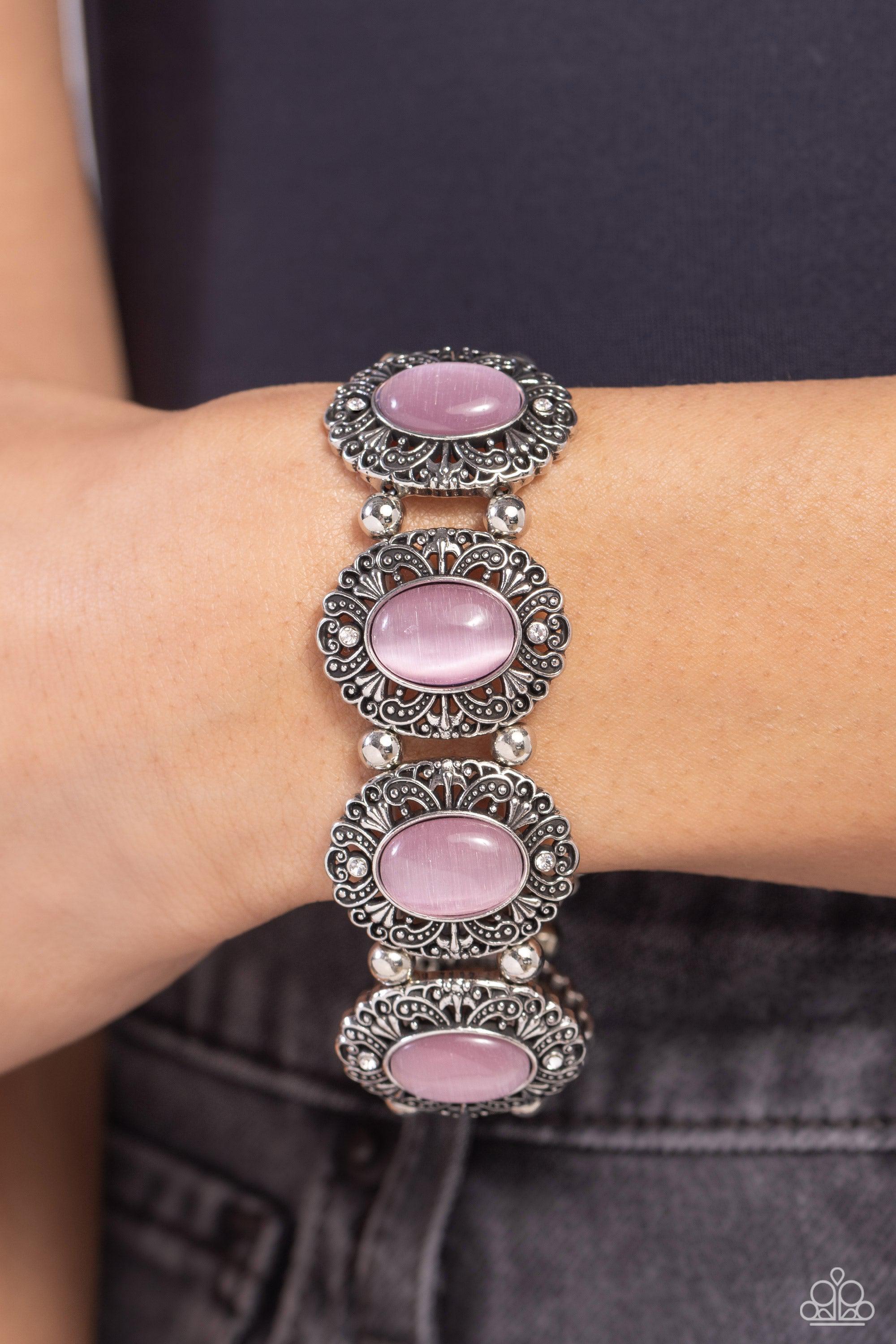 Vintage Vault Pink Cat's Eye Stone Bracelet - Paparazzi Accessories- lightbox - CarasShop.com - Paparazzi Jewelry by Cara Jewels