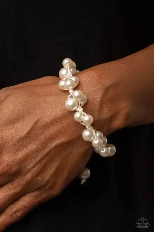 Vintage Versatility White Bracelet - Paparazzi Accessories-on model - CarasShop.com - Paparazzi Jewelry by Cara Jewels