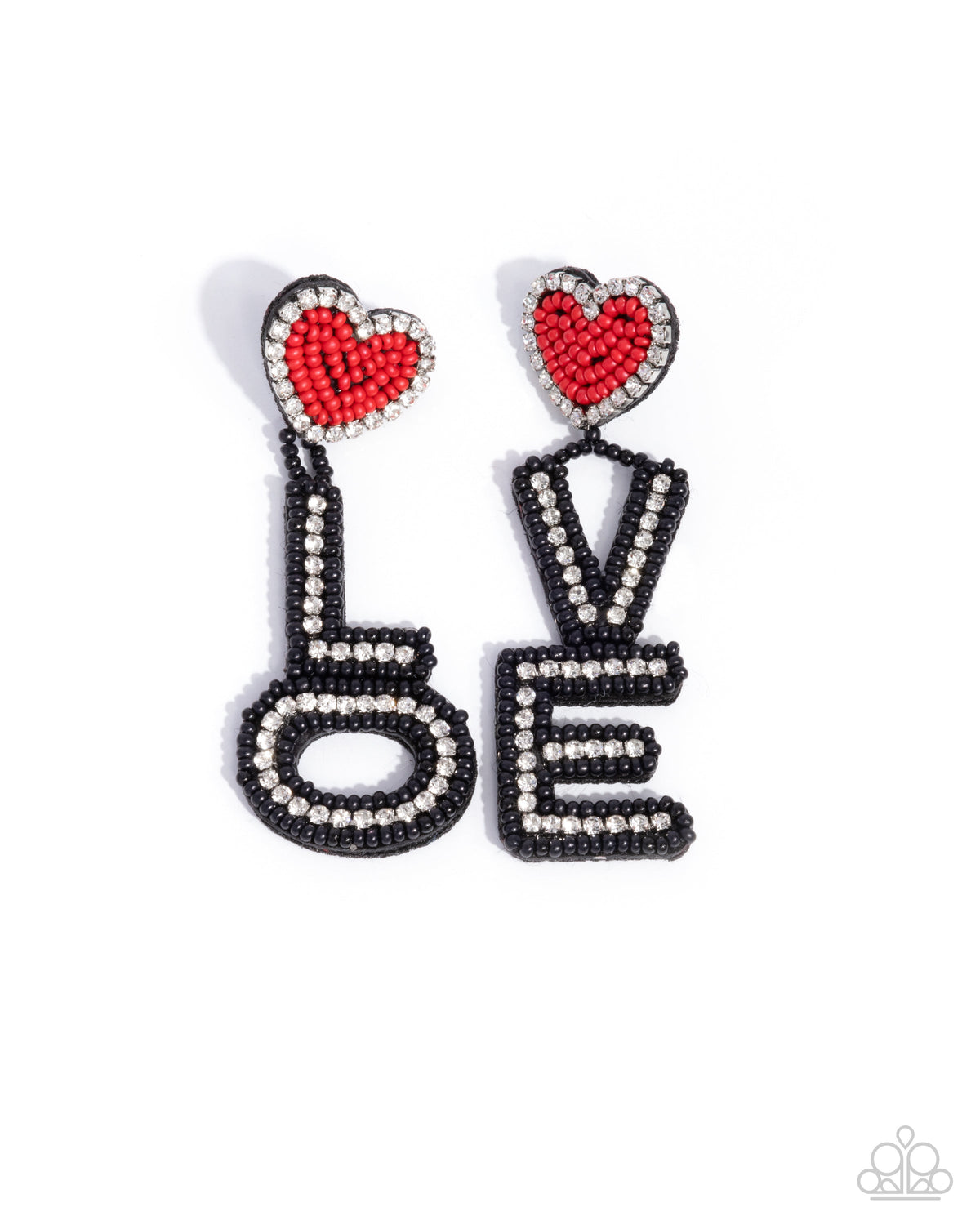 Visible Valentines Black & Red Seed Bead "LOVE" Earrings - Paparazzi Accessories- lightbox - CarasShop.com - Paparazzi Jewelry by Cara Jewels
