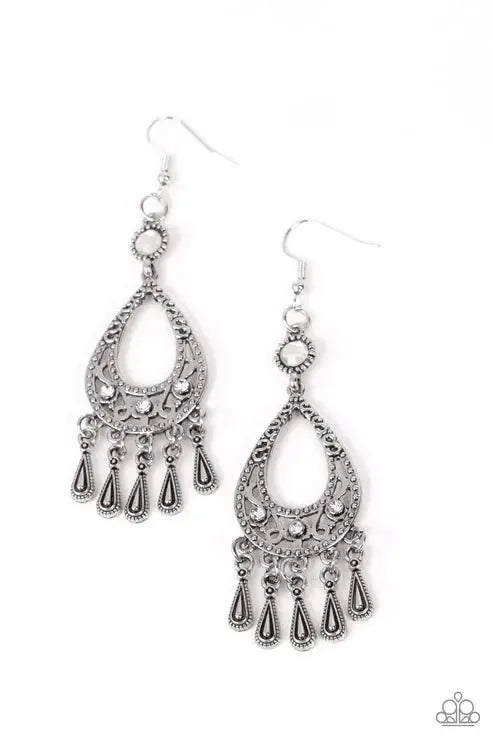 Viva la DIVA White Earrings - Paparazzi Accessories- lightbox - CarasShop.com - Paparazzi Jewelry by Cara Jewels