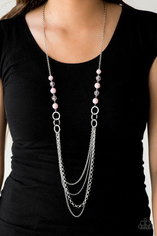 Vividly Vivid Pink Necklace - Paparazzi Accessories- on model - CarasShop.com - Paparazzi Jewelry by Cara Jewels
