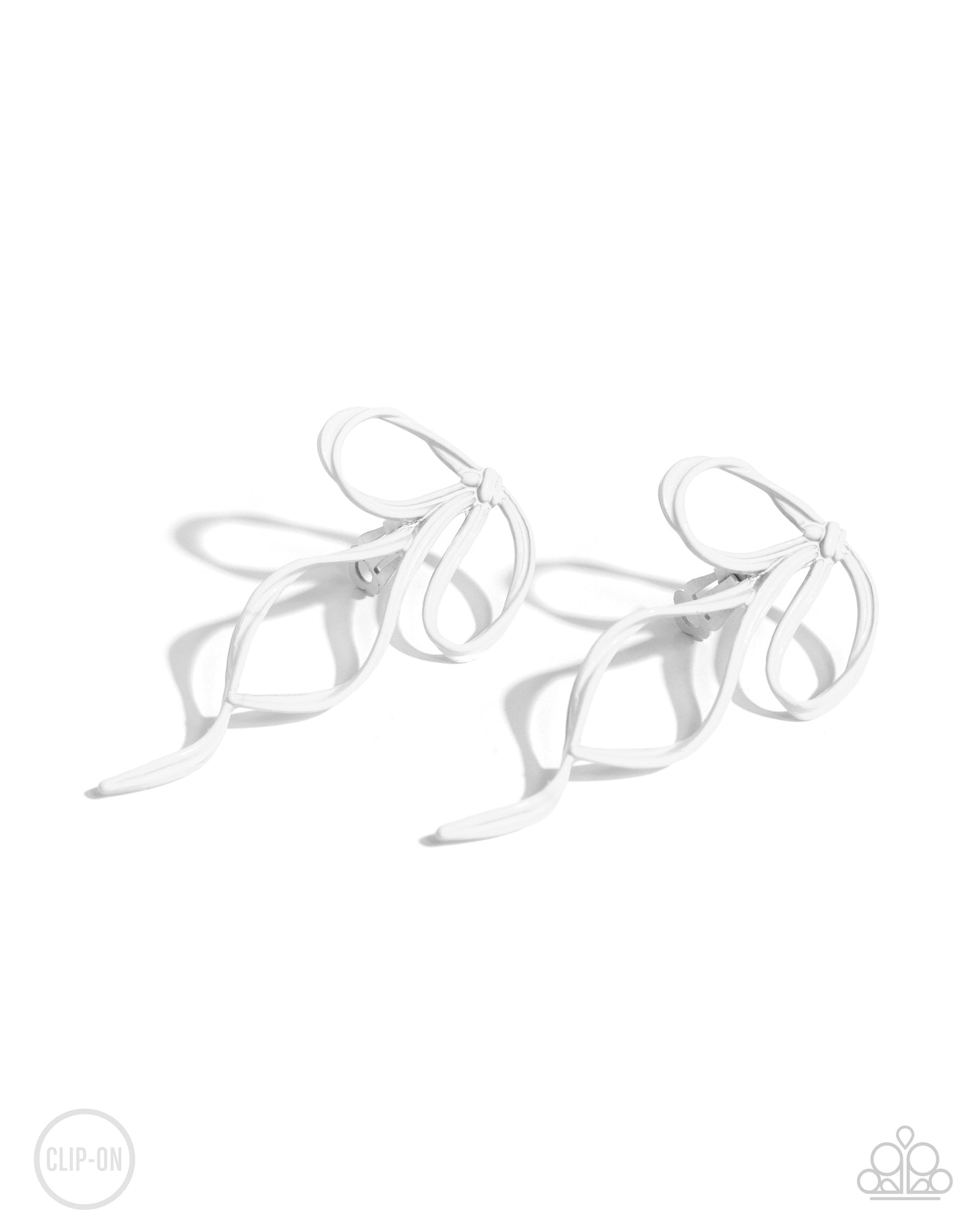 Vow To BOW White Clip-On Earrings - Paparazzi Accessories- lightbox - CarasShop.com - Paparazzi Jewelry by Cara Jewels